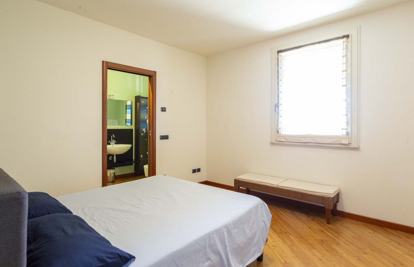 The second double bedroom seen from the bathroom door